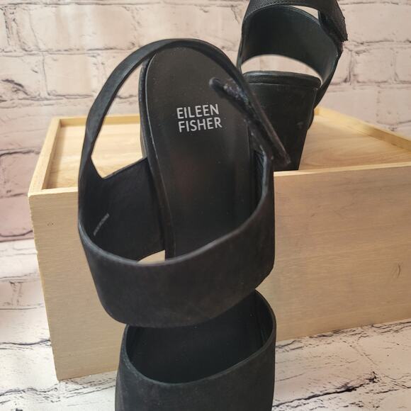 Eileen Fisher - Nubuck Black Strap Sandales- Size 9.5 - Picture 4 of 5